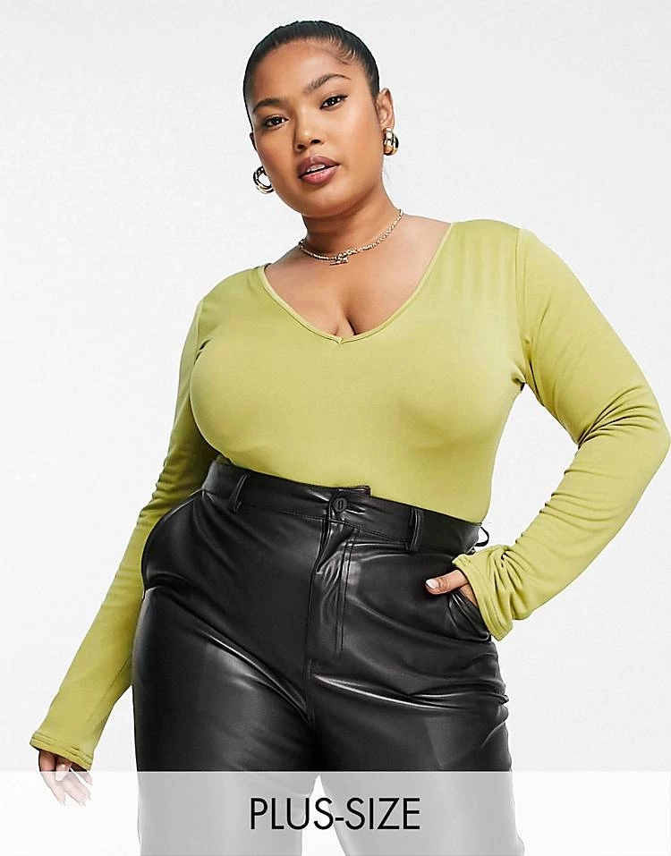 Outlet 🎁 Public Desire Curve Double Layered Slinky V Neck Thong Bodysuit In Palm Green For Women 🎉 3 Outlet 🎁 Public Desire Curve Double Layered Slinky V Neck Thong Bodysuit In Palm Green For Women 🎉