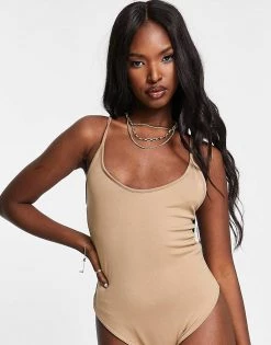 Coupon 😀 Public Desire Slinky Cross Back Double Layer Bodysuit In Chestnut For Women ❤️ -Outlet Women's Public Desire Store unnamed file 5029