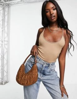 Coupon 😀 Public Desire Slinky Cross Back Double Layer Bodysuit In Chestnut For Women ❤️ -Outlet Women's Public Desire Store unnamed file 5031