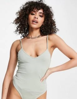 Hot Sale 🌟 Public Desire Slinky Low Back Double Layer Bodysuit In Sage Green For Women 🎉 -Outlet Women's Public Desire Store unnamed file 5039