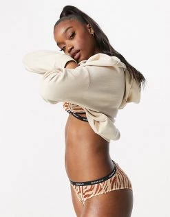 Budget 🌟 Public Desire Thong With Strapping Detail In Animal Print For Women Brown Animal 🤩 -Outlet Women's Public Desire Store unnamed file 5060