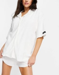 Cheapest 🥰 Public Desire Towelling Pyjama 👚 Shirt Co-ord In Off White For Women 🤩 -Outlet Women's Public Desire Store unnamed file 5076