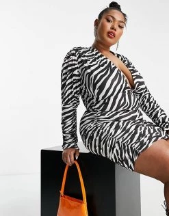 Cheap 👏 Public Desire Curve Exaggerated Shoulder Mini 👗 Dress In Zebra For Women ⭐ -Outlet Women's Public Desire Store unnamed file 513
