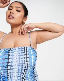 Hot Sale ⌛ Public Desire Curve X Kenza Ruched Midaxi 👗 Dress In Blue Multi For Women Mocha 👏 -Outlet Women's Public Desire Store unnamed file 517