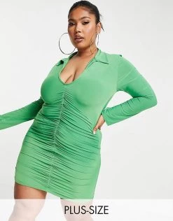 Promo 🎁 Public Desire Curve Plunge Collar 👗 Dress In Green For Women Light Green 🎁 -Outlet Women's Public Desire Store unnamed file 534