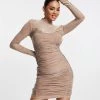 Cheap ⭐ Public Desire Double Layer Contoured Ruched Bodycon Mini 👗 Dress In Brown For Women ⌛ -Outlet Women's Public Desire Store unnamed file 535