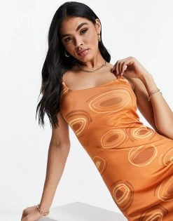 Deals ❤️ Public Desire 70's Inspired Bodycon 👗 Dress In Brown Print For Women Multi 💯 -Outlet Women's Public Desire Store unnamed file 552