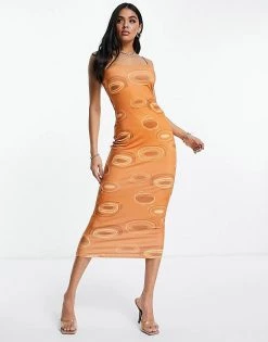 Deals ❤️ Public Desire 70's Inspired Bodycon 👗 Dress In Brown Print For Women Multi 💯 -Outlet Women's Public Desire Store unnamed file 554