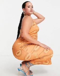 Best Pirce ✔️ Public Desire Curve 70's Inspired Bodycon 👗 Dress In Brown Print For Women Multi 🤩 -Outlet Women's Public Desire Store unnamed file 557