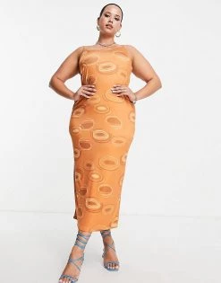 Best Pirce ✔️ Public Desire Curve 70's Inspired Bodycon 👗 Dress In Brown Print For Women Multi 🤩 -Outlet Women's Public Desire Store unnamed file 558