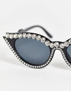 Cheapest 🔔 Public Desire Rhinestone Cat Eye 👓 Sunglasses In Black For Women 🧨 -Outlet Women's Public Desire Store unnamed file 57