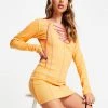 Best deal 👏 Public Desire Lace Up Bodycon Mini 👗 Dress With Contrast Stitch In Orange For Women ❤️