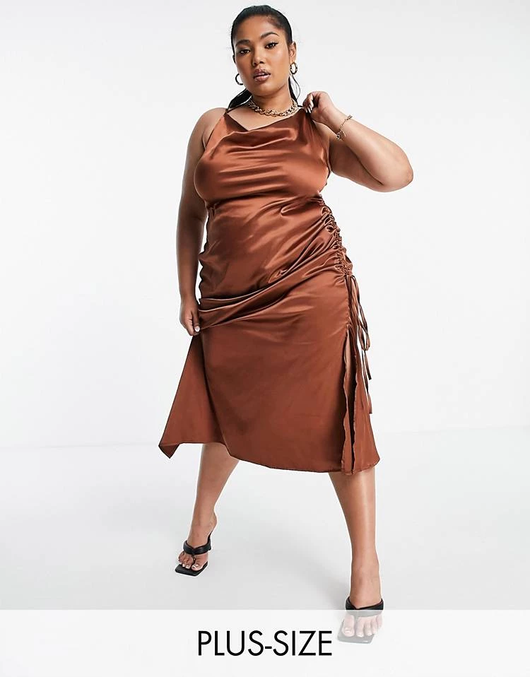Best deal 🎁 Public Desire Curve X Amber Gill Satin Strappy Cami Midi 👗 Dress With Ruched Side Detail In Chocolate For Women 🤩 7 Best deal 🎁 Public Desire Curve X Amber Gill Satin Strappy Cami Midi 👗 Dress With Ruched Side Detail In Chocolate For Women 🤩 - Image 5