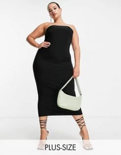 Flash Sale ⭐ Public Desire Curve Bandeau Midi 👗 Dress In Black For Women 🌟