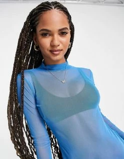 Top 10 🔔 Public Desire Mesh Beach Mini 👗 Dress With Lettuce Detailing In Blue For Women 🤩 -Outlet Women's Public Desire Store unnamed file 697