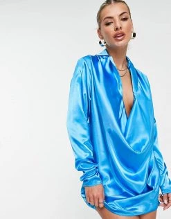 Top 10 ✨ Public Desire Cowl Neck Satin Mini 👗 Dress In Blue For Women 🎁
