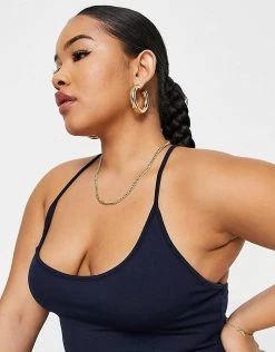 Budget 🌟 Public Desire Curve Double Layered Slinky Cross Back Mini 👗 Dress In Navy For Women 🥰 -Outlet Women's Public Desire Store unnamed file 797
