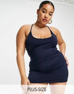 Budget 🌟 Public Desire Curve Double Layered Slinky Cross Back Mini 👗 Dress In Navy For Women 🥰 -Outlet Women's Public Desire Store unnamed file 799