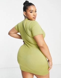 Cheap ❤️ Public Desire Curve Double Layered Slinky Short Sleeve Mini 👗 Dress In Palm Green For Women 🥰 -Outlet Women's Public Desire Store unnamed file 826