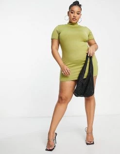 Cheap ❤️ Public Desire Curve Double Layered Slinky Short Sleeve Mini 👗 Dress In Palm Green For Women 🥰 -Outlet Women's Public Desire Store unnamed file 827