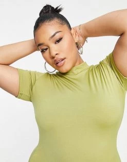 Cheap ❤️ Public Desire Curve Double Layered Slinky Short Sleeve Mini 👗 Dress In Palm Green For Women 🥰 -Outlet Women's Public Desire Store unnamed file 828