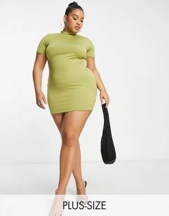 Cheap ❤️ Public Desire Curve Double Layered Slinky Short Sleeve Mini 👗 Dress In Palm Green For Women 🥰 -Outlet Women's Public Desire Store unnamed file 829