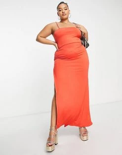 Cheapest ⌛ Public Desire Curve Double Layer Square Neck Maxi 👗 Dress With Thigh Split In Red For Women 🤩 -Outlet Women's Public Desire Store unnamed file 833