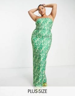 Best reviews of ✨ Public Desire Curve Double Layer Bandeau Maxi 👗 Dress In Green Swirl For Women 💯