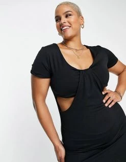 Discount ✔️ Public Desire Curve Double Layer Cut Out Maxi 👗 Dress In Black For Women 🤩 -Outlet Women's Public Desire Store unnamed file 862