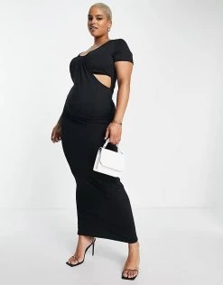 Discount ✔️ Public Desire Curve Double Layer Cut Out Maxi 👗 Dress In Black For Women 🤩 -Outlet Women's Public Desire Store unnamed file 863