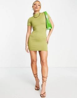Cheap 🔔 Public Desire Capped Sleeve Double Layer Bodycon Mini 👗 Dress In Palm Green For Women 🥰 -Outlet Women's Public Desire Store unnamed file 883