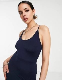 Budget 😉 Public Desire Double Layer Slinky Cami Thigh Split Maxi 👗 Dress In Navy For Women 😍 -Outlet Women's Public Desire Store unnamed file 918