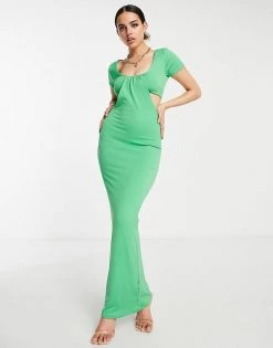 Outlet ✔️ Public Desire Double Layer Slinky Cut Out Maxi 👗 Dress In Forest Green For Women 🛒 -Outlet Women's Public Desire Store unnamed file 929