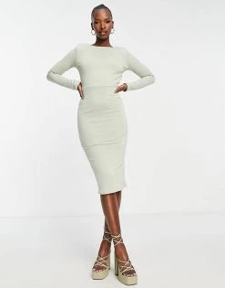Deals ❤️ Public Desire Double Layered Slinky Back Detail Midi 👗 Dress In Sage Green For Women 🎉 -Outlet Women's Public Desire Store unnamed file 953