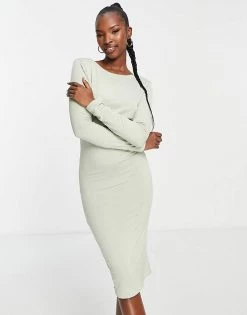 Deals ❤️ Public Desire Double Layered Slinky Back Detail Midi 👗 Dress In Sage Green For Women 🎉 -Outlet Women's Public Desire Store unnamed file 954