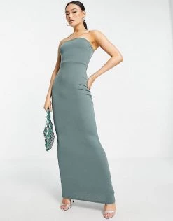 Outlet 🌟 Public Desire Double Layer Slinky Bandeau Maxi 👗 Dress In Green For Women ✨