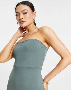 Outlet 🌟 Public Desire Double Layer Slinky Bandeau Maxi 👗 Dress In Green For Women ✨ -Outlet Women's Public Desire Store unnamed file 962