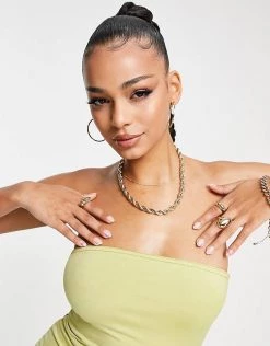 Discount 💯 Public Desire Double Layer Slinky Bandeau Maxi 👗 Dress In Pale Lime For Women ✨ -Outlet Women's Public Desire Store unnamed file 967