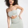 Best Sale 👍 Public Desire Slinky Bandeau Cut Out Double Layer Mini 👗 Dress In Sage Green For Women 🤩 -Outlet Women's Public Desire Store unnamed file 980