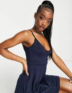 Best Pirce ✔️ Public Desire Double Layered Slinky Low Back Skater 👗 Dress In Navy For Women 🥰 -Outlet Women's Public Desire Store unnamed file 992