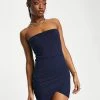 Deals 🎁 Public Desire Double Layered Strapless Slinky Thigh Split Mini 👗 Dress In Navy For Women 🎉 -Outlet Women's Public Desire Store unnamed file 995