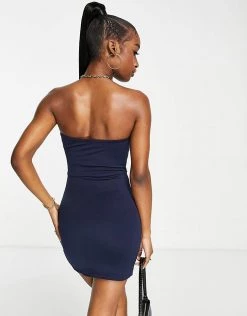 Deals 🎁 Public Desire Double Layered Strapless Slinky Thigh Split Mini 👗 Dress In Navy For Women 🎉 -Outlet Women's Public Desire Store unnamed file 996